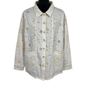 Solitaire Floral Eyelet Medium M Jacket Top Pocket Long-Sleeve Eyelet Women New